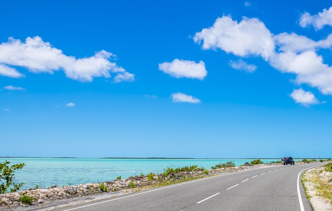 Jeep on Middle Caicos Causeway, Turks and Caicos